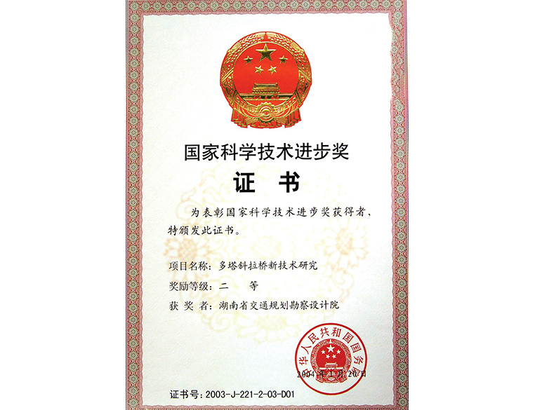 國家科學(xué)技術(shù)進(jìn)步獎 二等獎多塔斜拉橋新技術(shù)研究